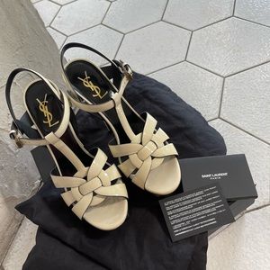 YSL (Authentic leather ankle strap platform sandals ) latte color